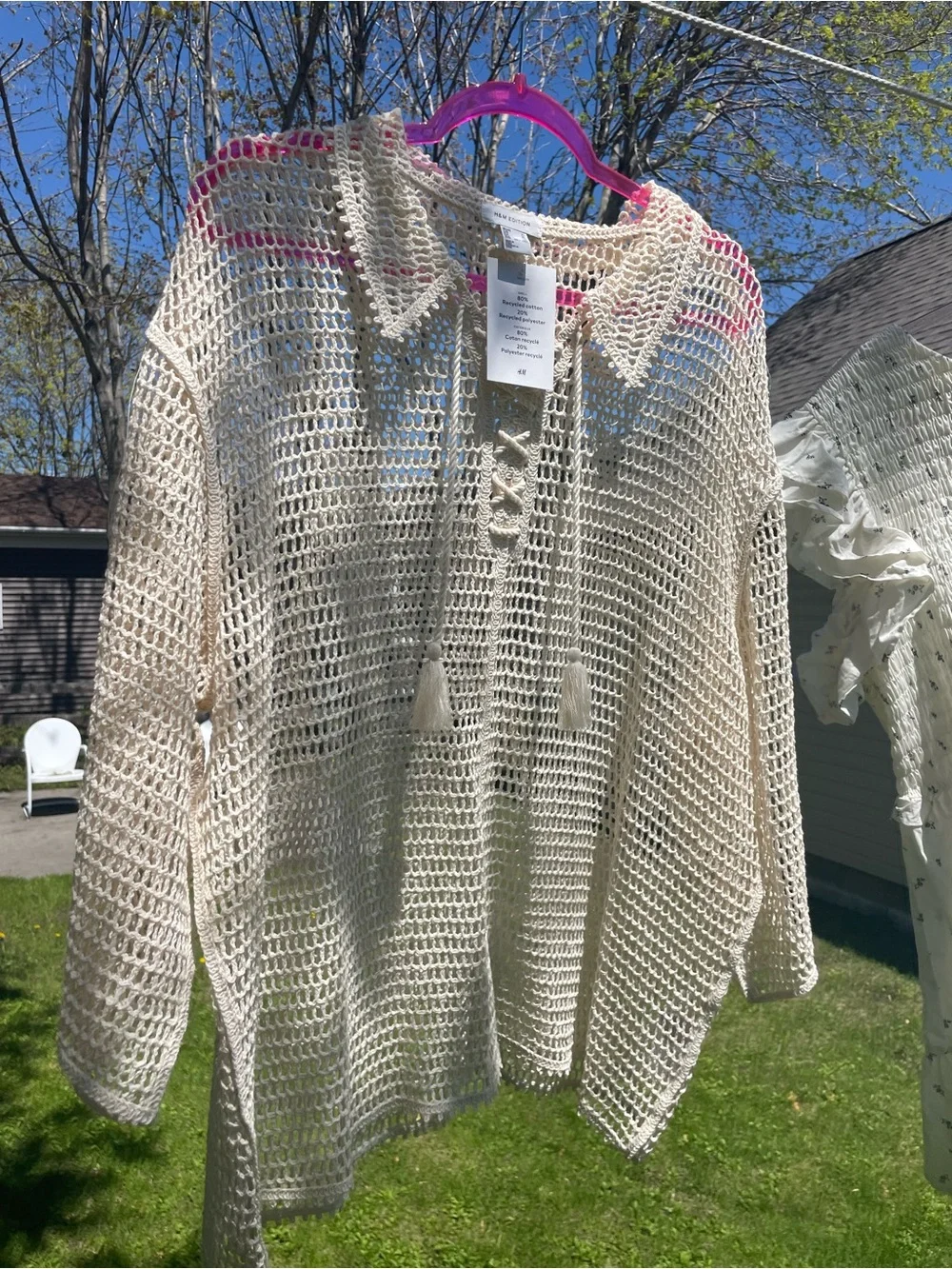 H&M Cream Crochet Lace-Up Tunic
